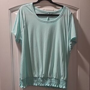 Lane Bryant Green Smocked Short Sleeve Blouse